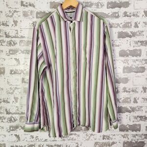 Tommy Bahama Men's Shirt L 100% Silk Striped Casual Button Up Island Vibes Retro